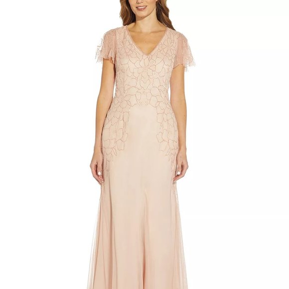 Adrianna Papell Dresses & Skirts - PAPELL STUDIO By Adrianna Papell Beaded V-Neck Gown Blush Size 14